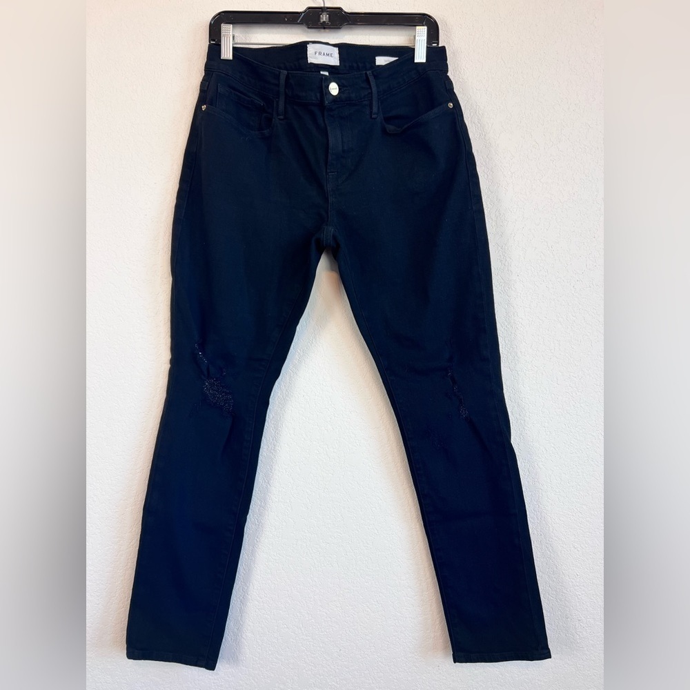 FRAME Le Garcon Film Noir Drive Straight Jeans in black Size 27